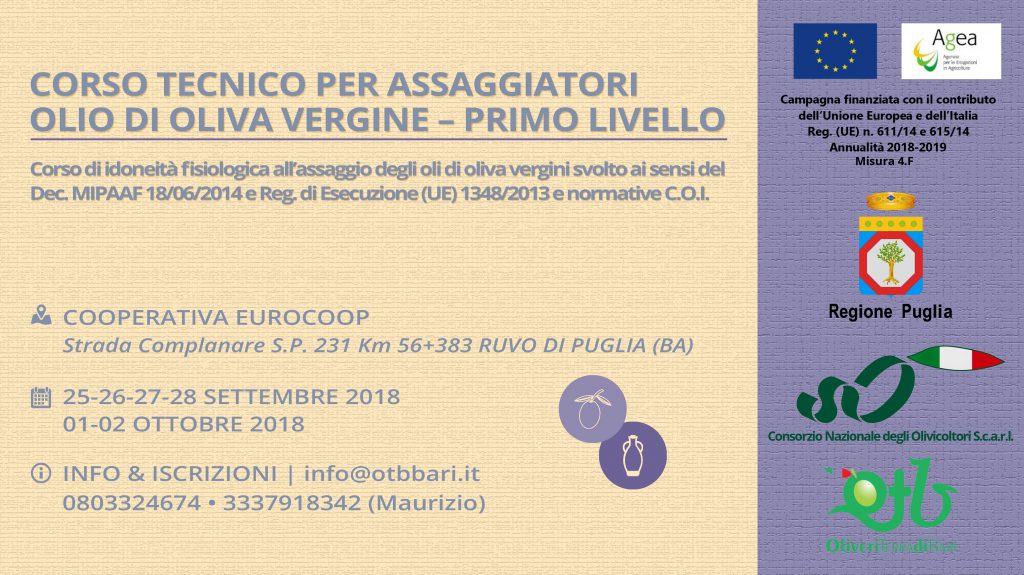 Locandina del Corso Tecnico di Assaggiatori Olio di Oliva Vergine